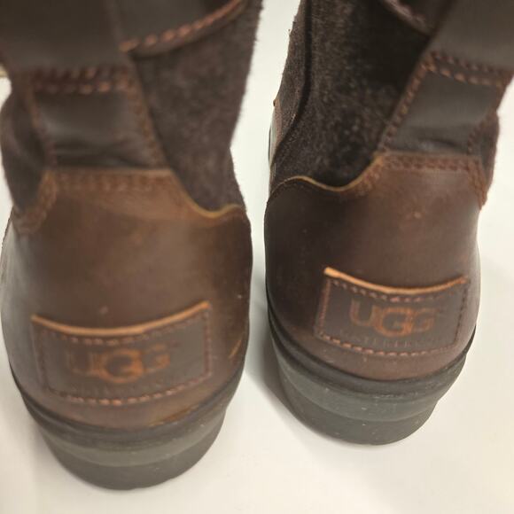 UGG Kesey Waterproof Brown Wool & Leather Shearling Lined Lace-Up Boots, Size 8 - Picture 8 of 14